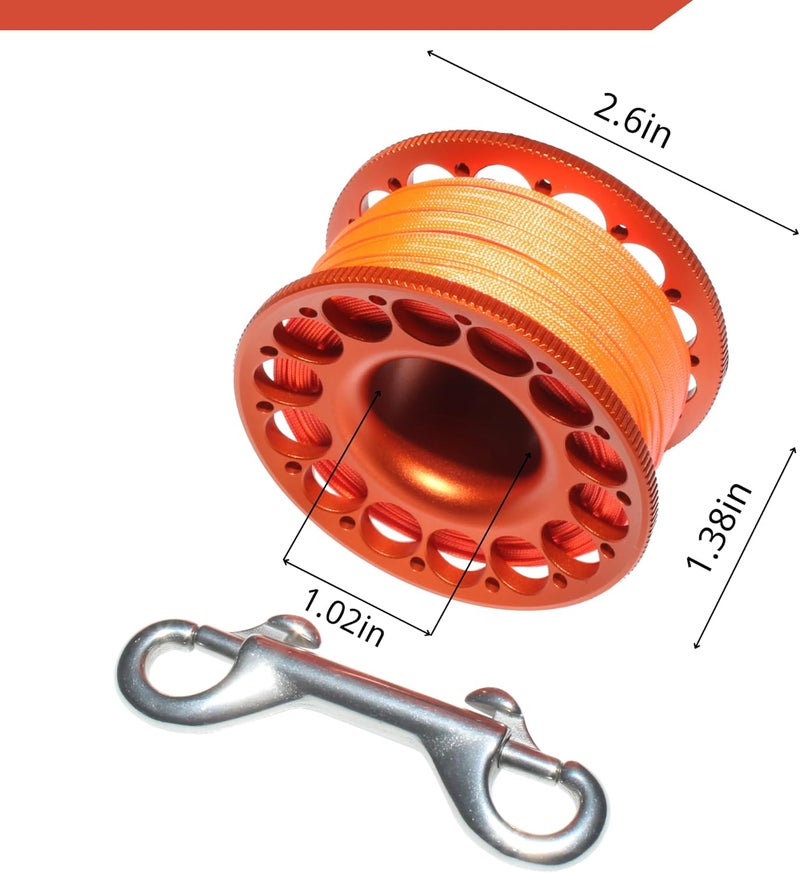 DiveTec 98FT SCUBA DIVING REEL – Aluminum Spool with Dual-Ended Snap, Vibrant Orange Anti-Twist Nylon Line, Large Center Opening & Hanging Buckle for Wreck/Reef Diving (ORANGE) - Image 5